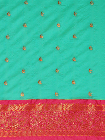 Chandrtara Sea Green & Pink Soft Silk Chandrakor Paithani Saree