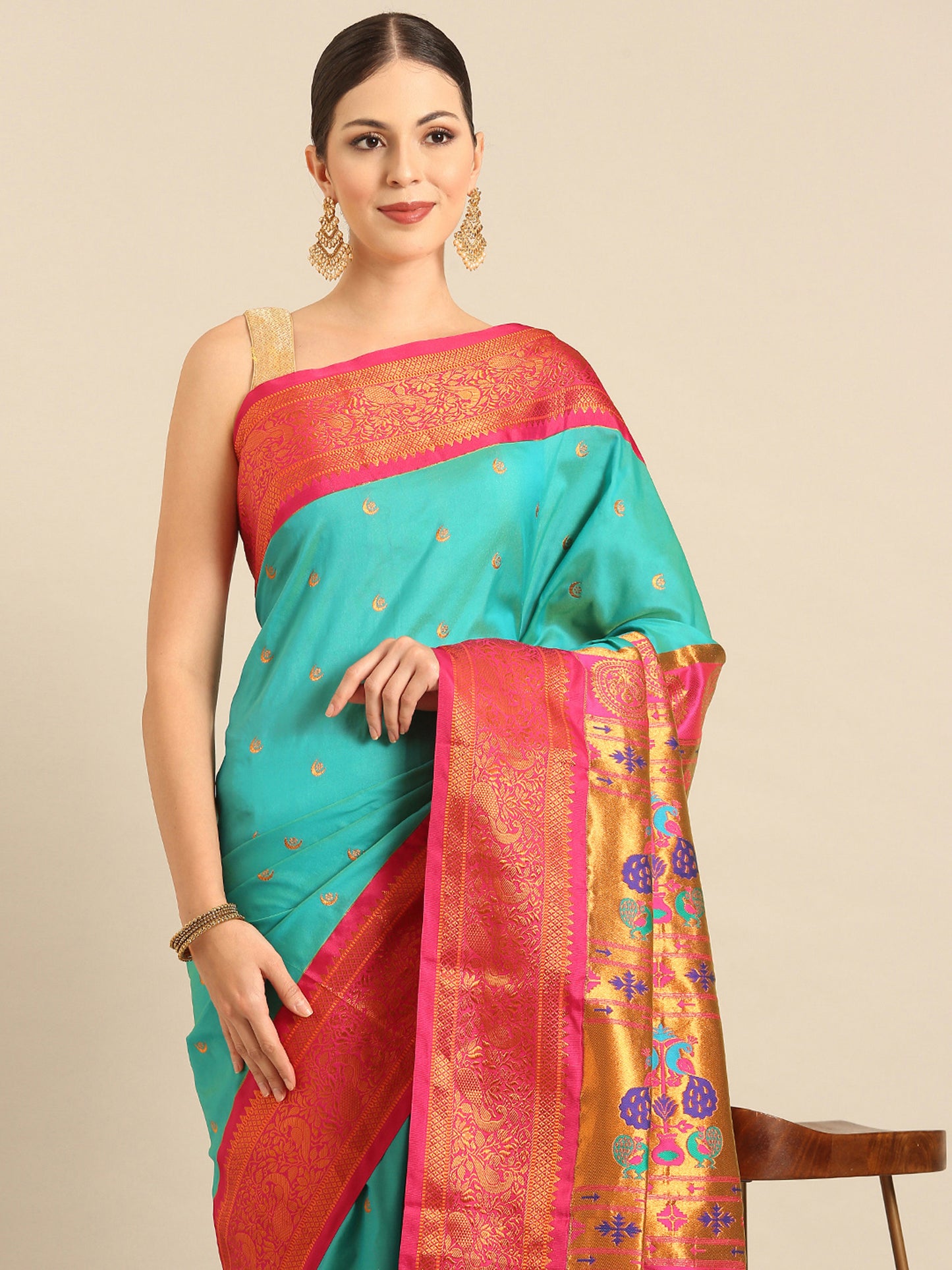 Chandrtara Chintamani & Pink Soft Silk Chandrakor Paithani Saree