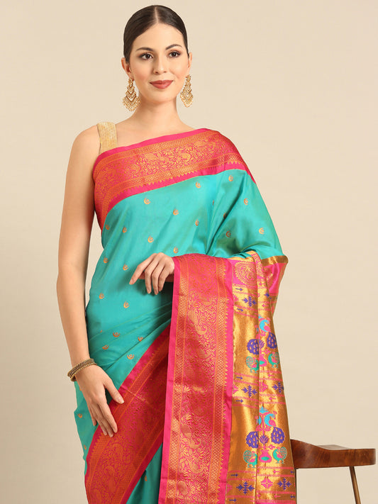 Chandrtara Chintamani & Pink Soft Silk Chandrakor Paithani Saree