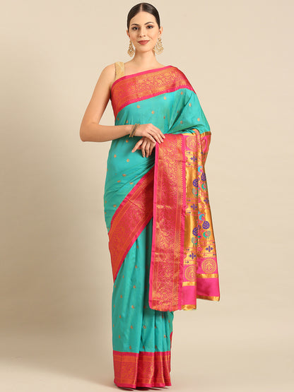 Chandrtara Chintamani & Pink Soft Silk Chandrakor Paithani Saree