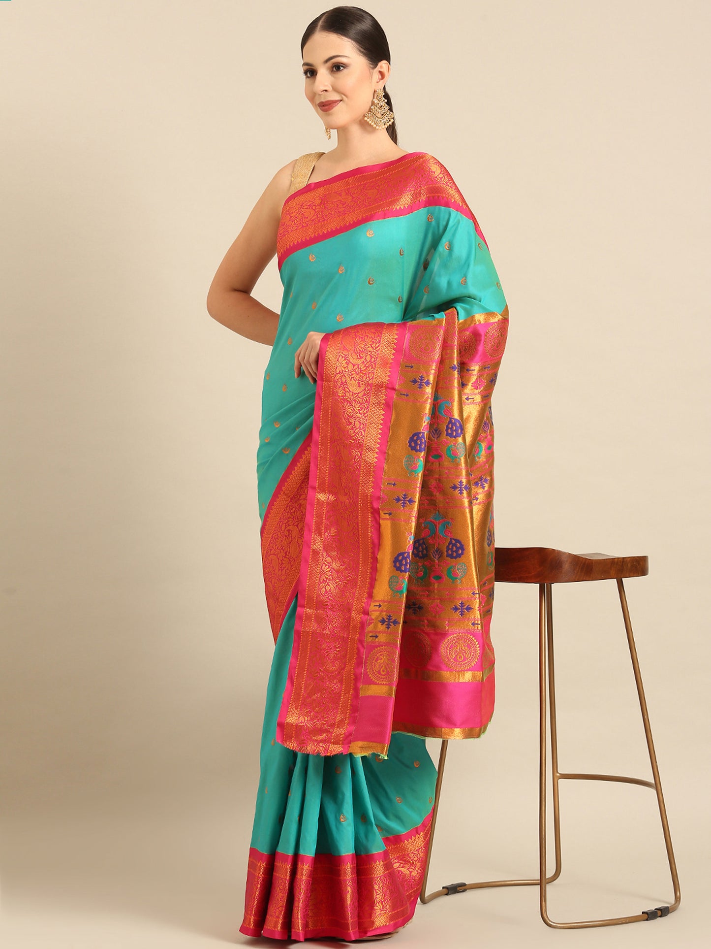 Chandrtara Chintamani & Pink Soft Silk Chandrakor Paithani Saree