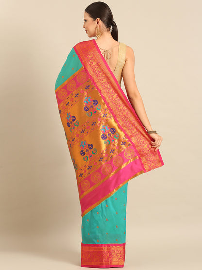 Chandrtara Chintamani & Pink Soft Silk Chandrakor Paithani Saree