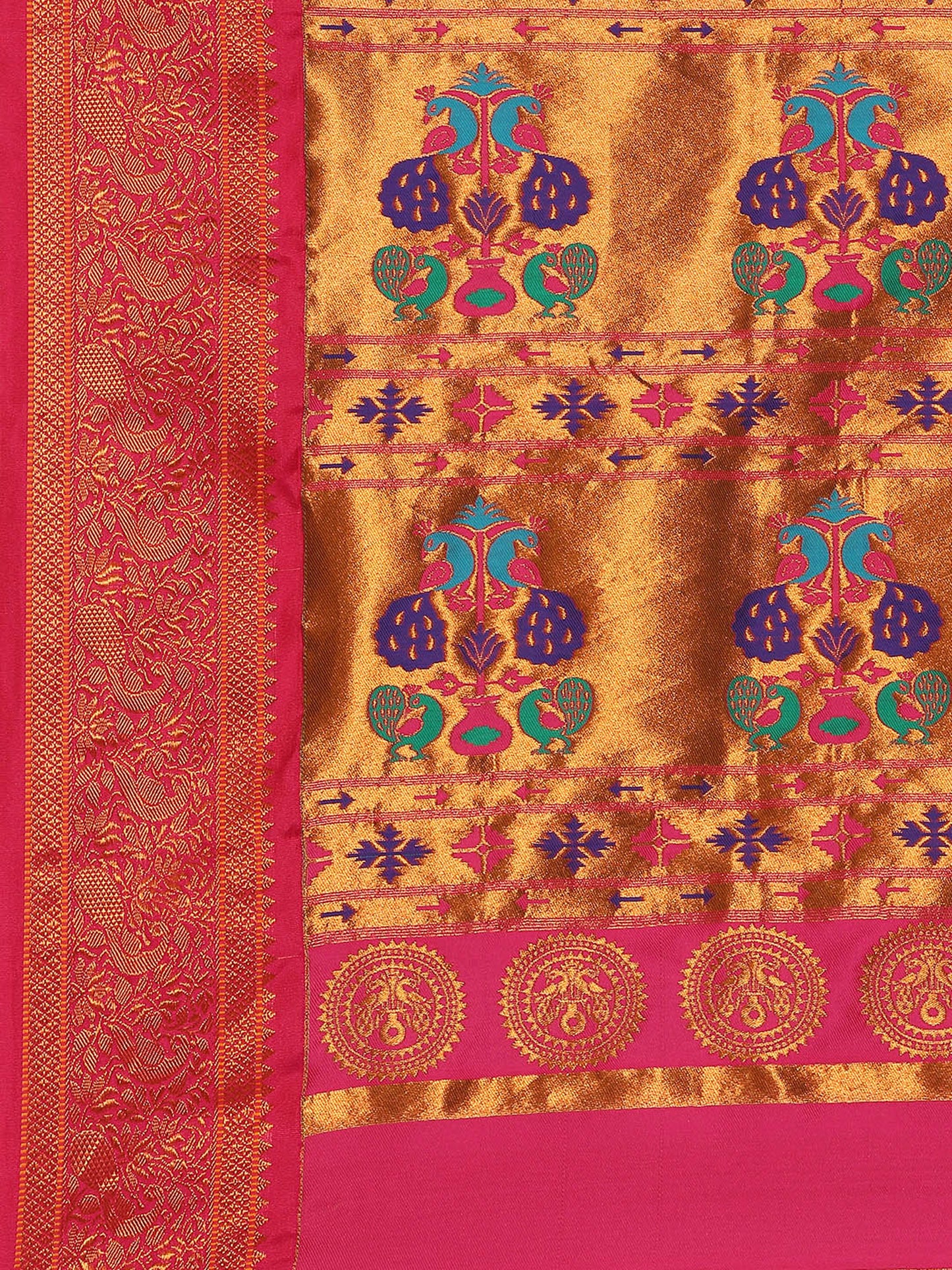 Chandrtara Chintamani & Pink Soft Silk Chandrakor Paithani Saree