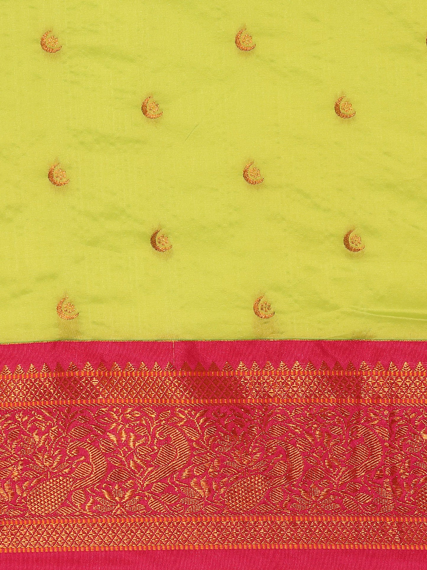 Chandrtara Parrot Green & Pink Soft Silk Chandrakor Paithani Saree