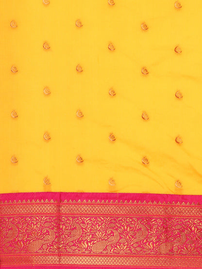 Chandrtara Haldi & Pink Soft Silk Chandrakor Paithani Saree