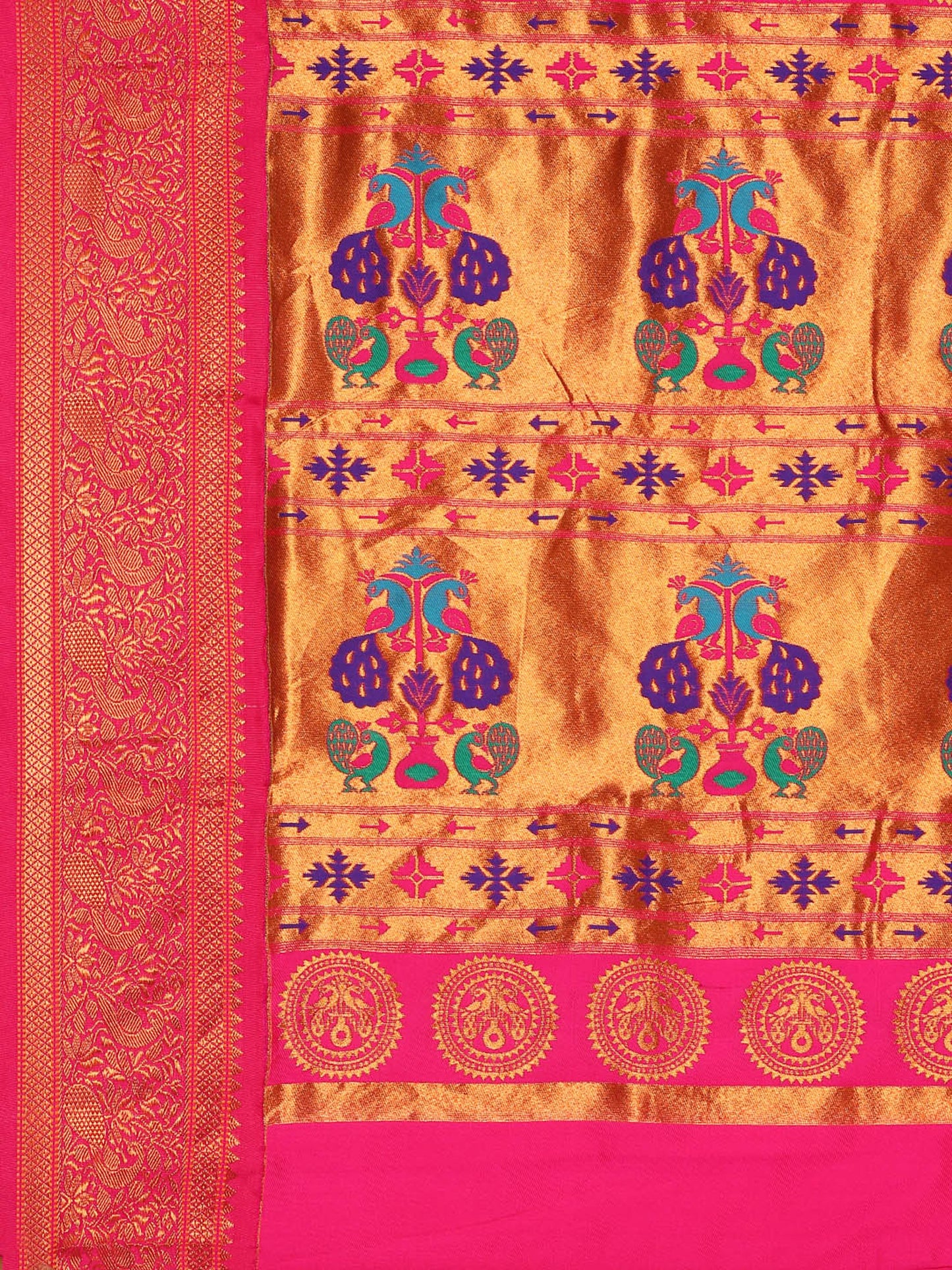 Chandrtara Haldi & Pink Soft Silk Chandrakor Paithani Saree