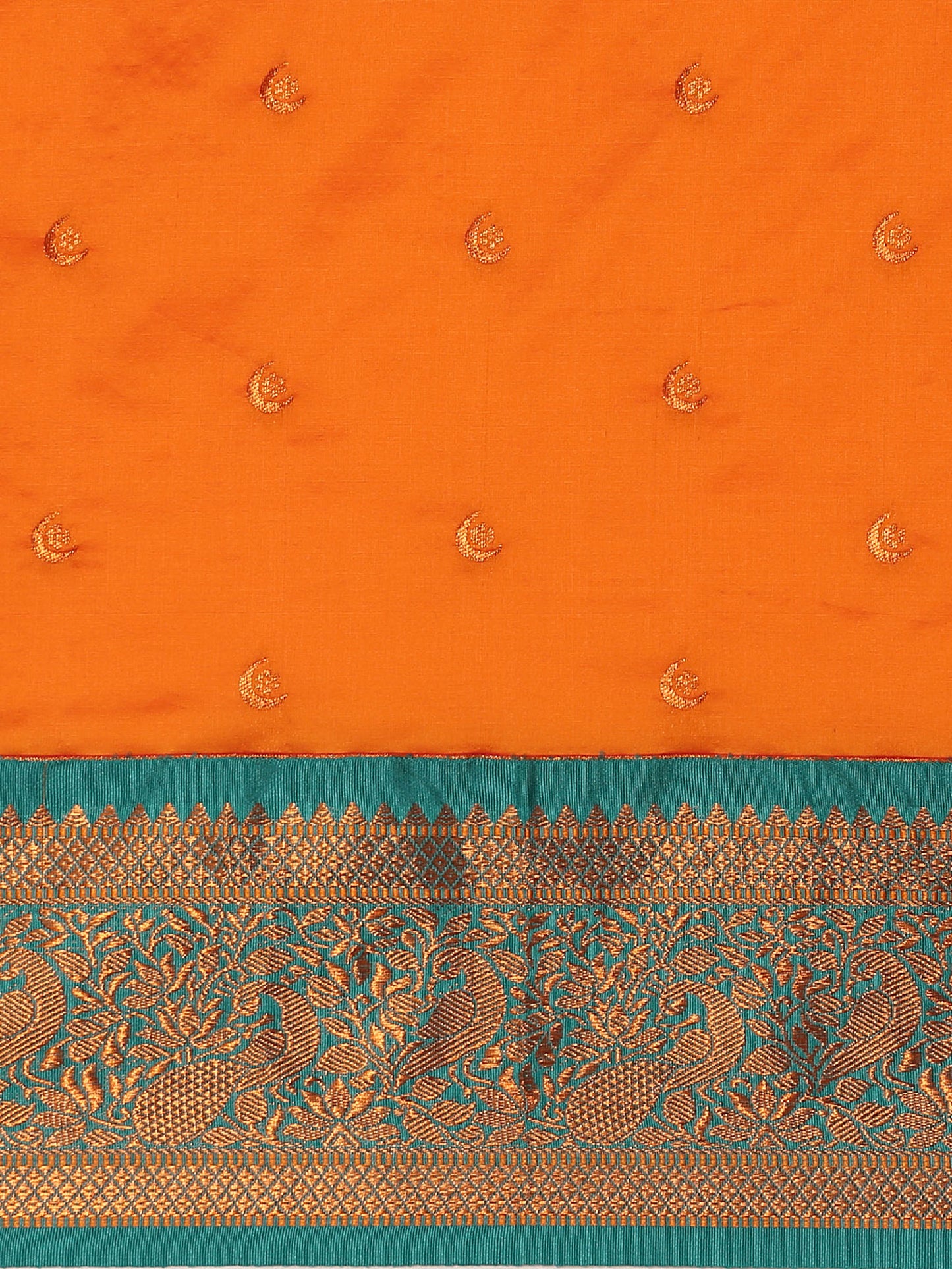 Chandrtara Orange & Rama Soft Silk Chandrakor Paithani Saree