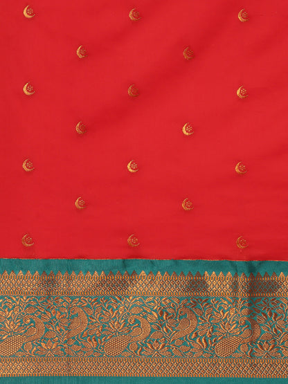 Chandrtara Red & Rama Soft Silk Chandrakor Paithani Saree