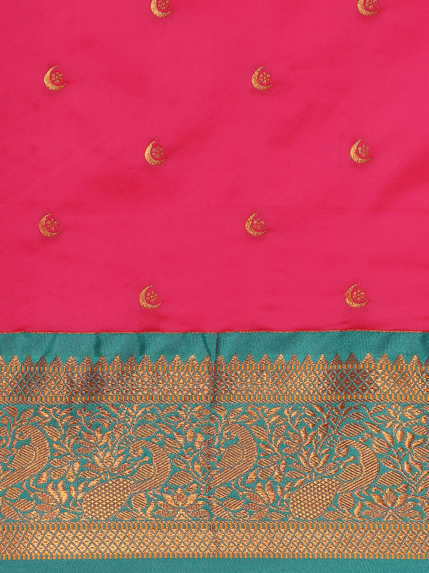 Chandrtara Hot Pink & Rama Soft Silk Chandrakor Paithani Saree