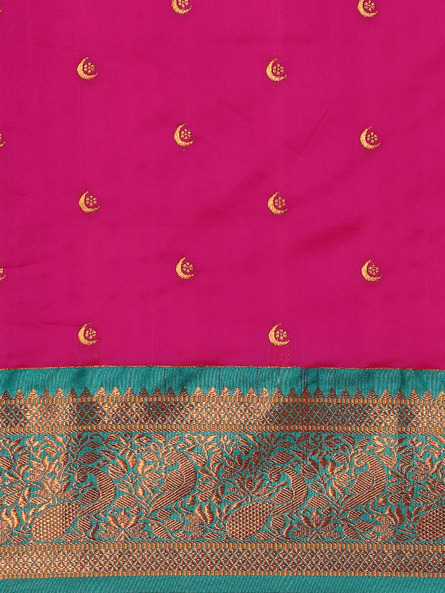 Chandrtara Magenta & Rama Soft Silk Chandrakor Paithani Saree