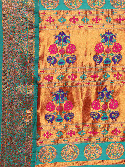 Chandrtara Magenta & Rama Soft Silk Chandrakor Paithani Saree