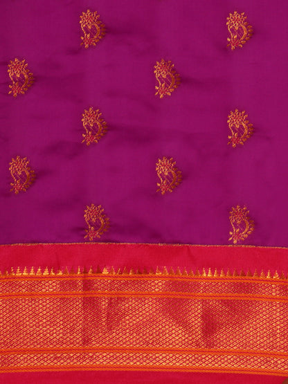 Baanai Purple & Pink Soft Silk Peshwai Nath Paithani Saree