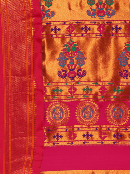 Baanai Purple & Pink Soft Silk Peshwai Nath Paithani Saree