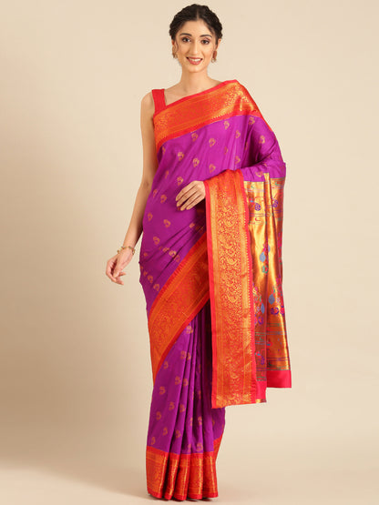 Mhalasa Purple & Red Soft Silk Peshwai Nath Paithani Saree