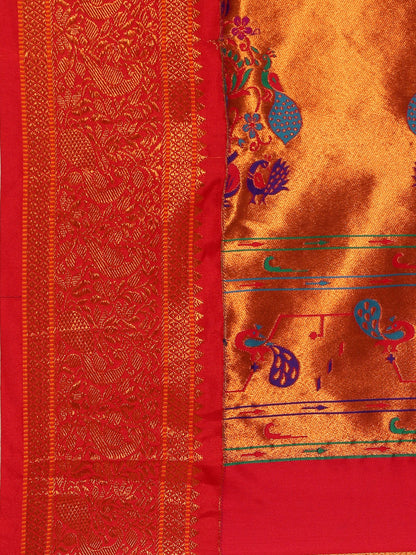 Mhalasa Indigo Blue & Red Soft Silk Peshwai Nath Paithani Saree