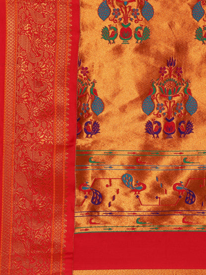 Mhalasa Maroon & Red Soft Silk Peshwai Nath Paithani Saree