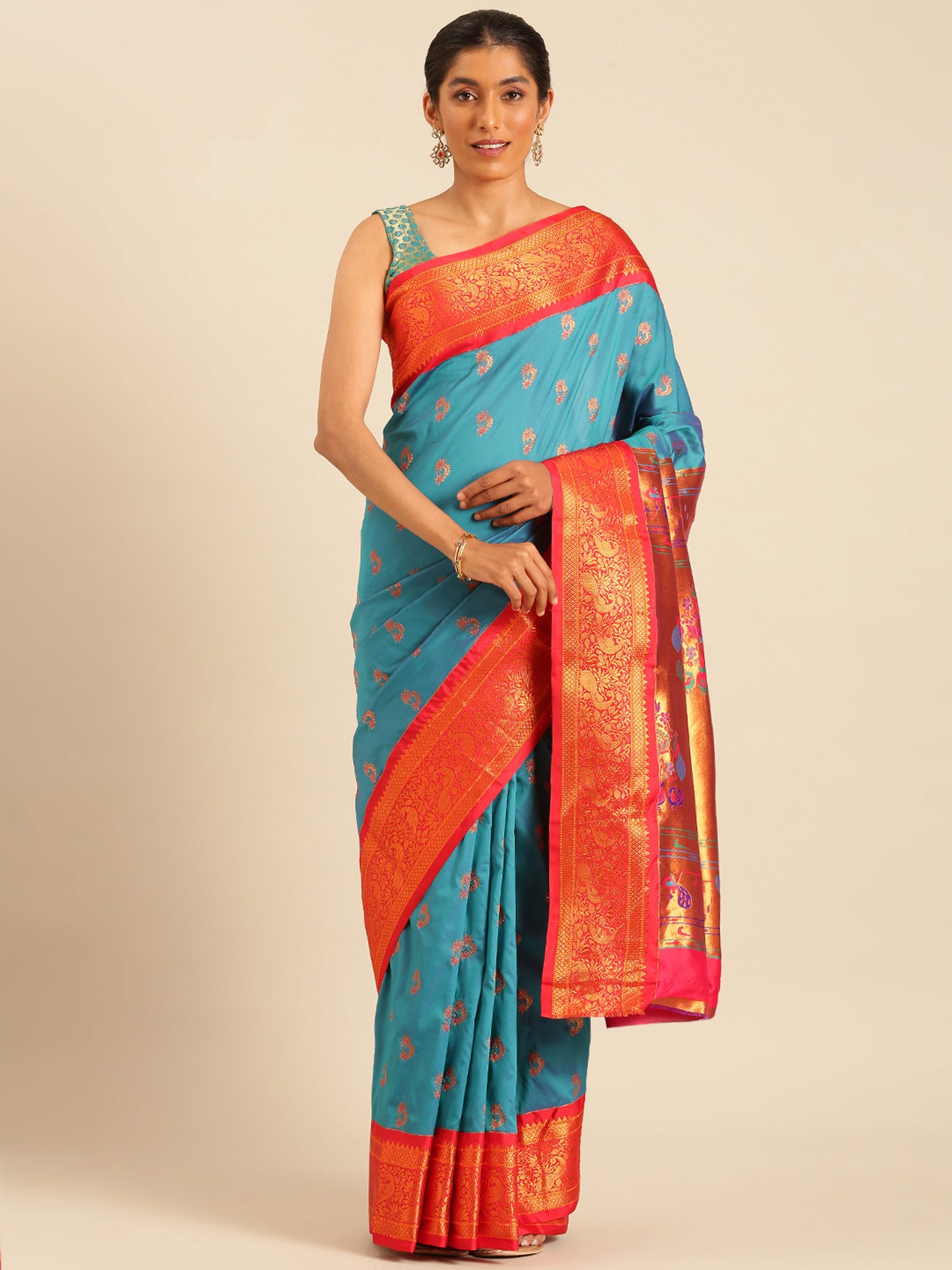 Mhalasa Rama & Red Soft Silk Peshwai Nath Paithani Saree