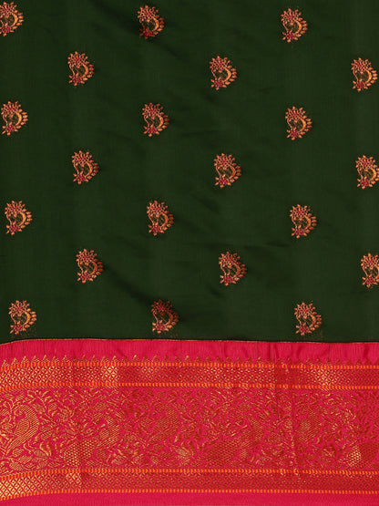 Mhalasa Bottle Green & Pink Soft Silk Peshwai Nath Paithani Saree