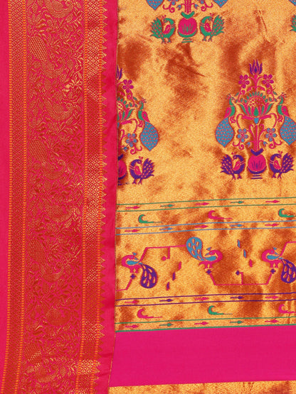 Mhalasa Firozi & Pink Soft Silk Peshwai Nath Paithani Saree
