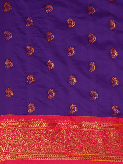 Mhalasa Indigo Blue & Pink Soft Silk Peshwai Nath Paithani Saree