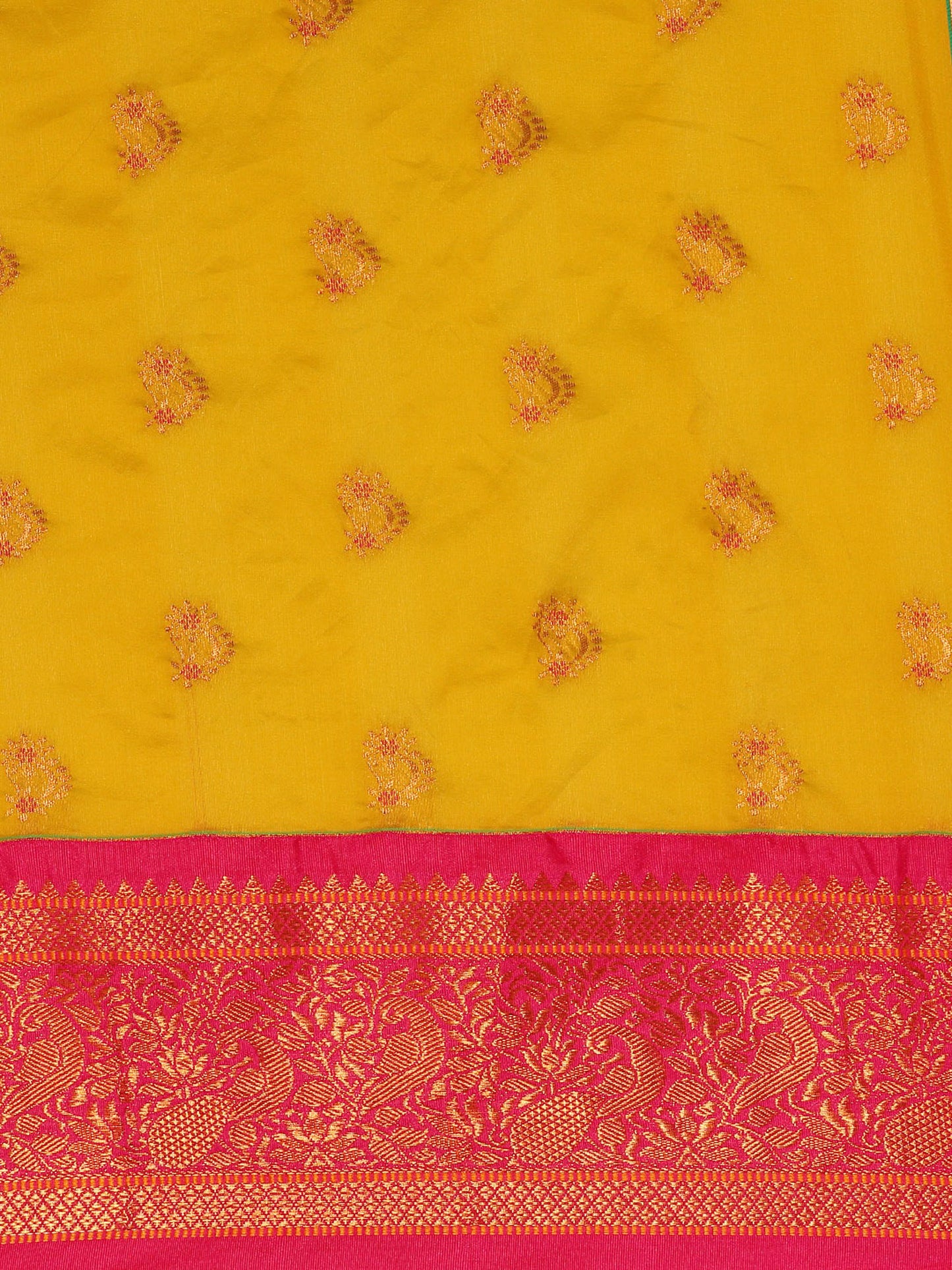 Mhalasa Mustard & Pink Soft Silk Peshwai Nath Paithani Saree