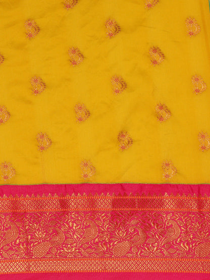 Mhalasa Mustard & Pink Soft Silk Peshwai Nath Paithani Saree