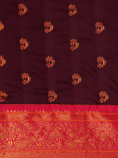 Mhalasa Maroon & Pink Soft Silk Peshwai Nath Paithani Saree