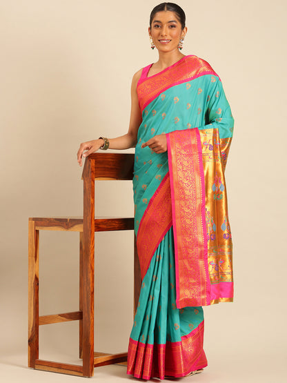 Mhalasa Chintamani & Pink Soft Silk Peshwai Nath Paithani Saree