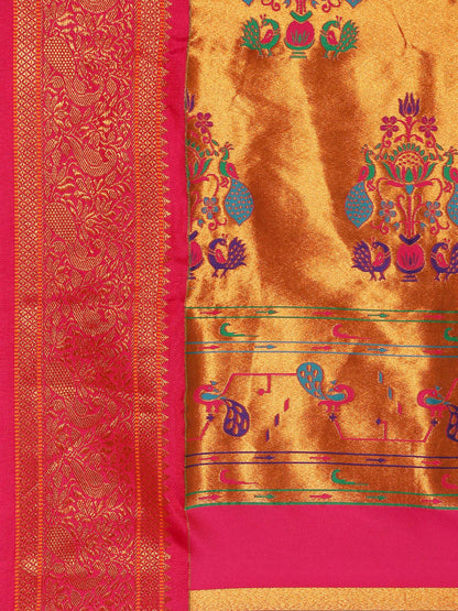 Mhalasa Popati & Pink Soft Silk Peshwai Nath Paithani Saree
