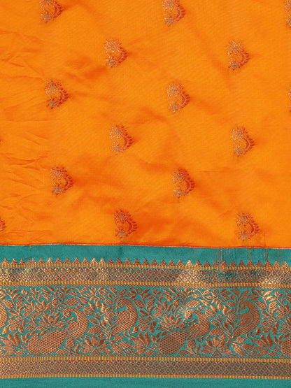 Mhalasa Orange & Rama Soft Silk Peshwai Nath Paithani Saree