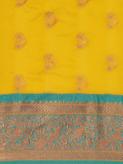 Mhalasa Mustard & Rama Soft Silk Peshwai Nath Paithani Saree