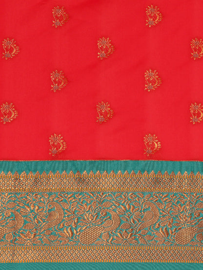 Mhalasa Red & Rama Soft Silk Peshwai Nath Paithani Saree