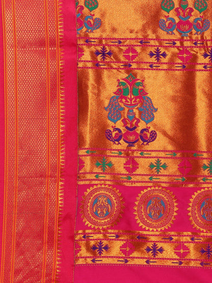Ahilya Purple & Pink Soft Silk Peshwai Nath Paithani Saree