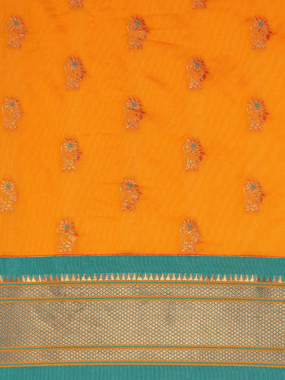 Ahilya Orange & Rama Soft Silk Peshwai Nath Paithani Saree
