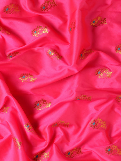 Ahilya Hot Pink & Rama Soft Silk Peshwai Nath Paithani Saree