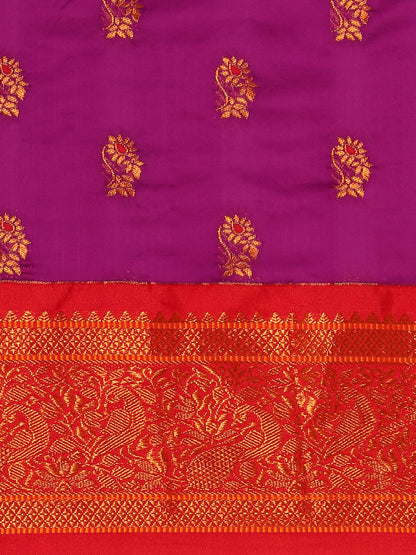 Sonkali Purple & Red Soft Silk Peshwai Nath Paithani Saree