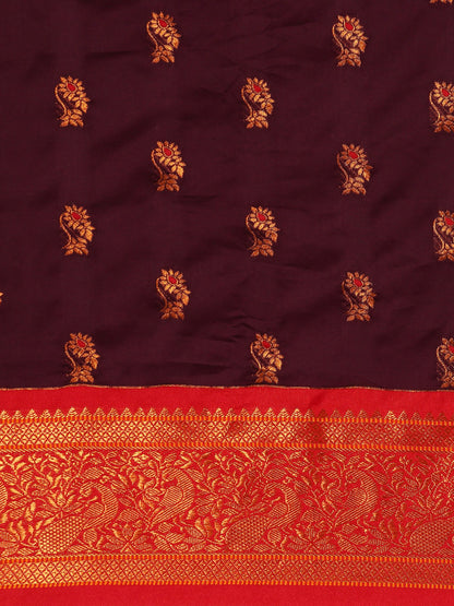 Sonkali Maroon & Red Soft Silk Peshwai Nath Paithani Saree