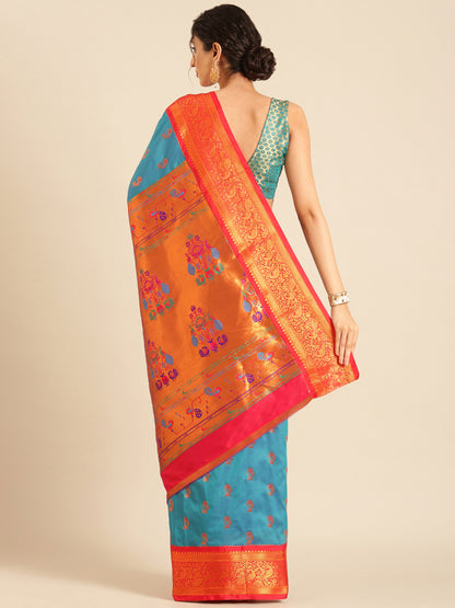 Sonkali Rama & Red Soft Silk Peshwai Nath Paithani Saree