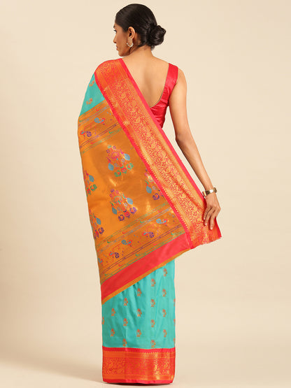 Sonkali Chintamani & Red Soft Silk Peshwai Nath Paithani Saree