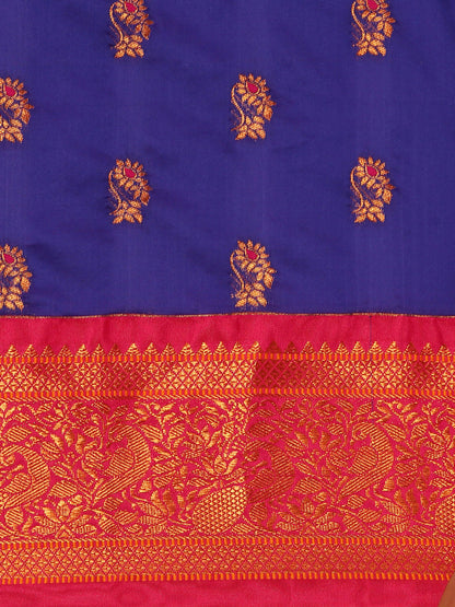 Sonkali Royal Blue & Pink Soft Silk Peshwai Nath Paithani Saree