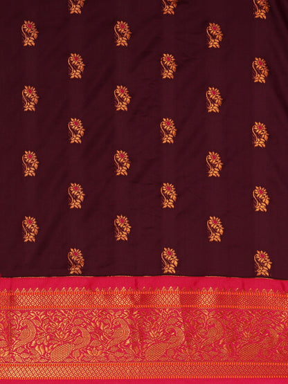 Sonkali Maroon & Pink Soft Silk Peshwai Nath Paithani Saree