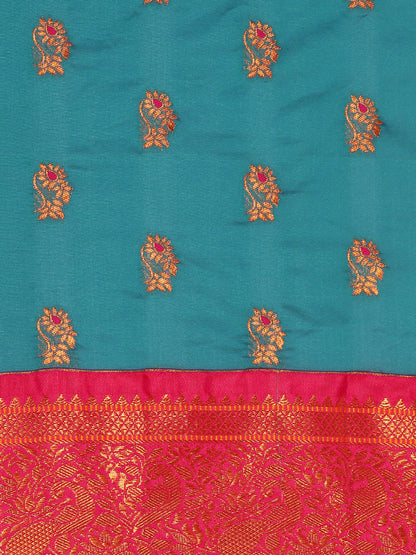 Sonkali Rama & Pink Soft Silk Peshwai Nath Paithani Saree