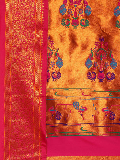 Sonkali Rama & Pink Soft Silk Peshwai Nath Paithani Saree