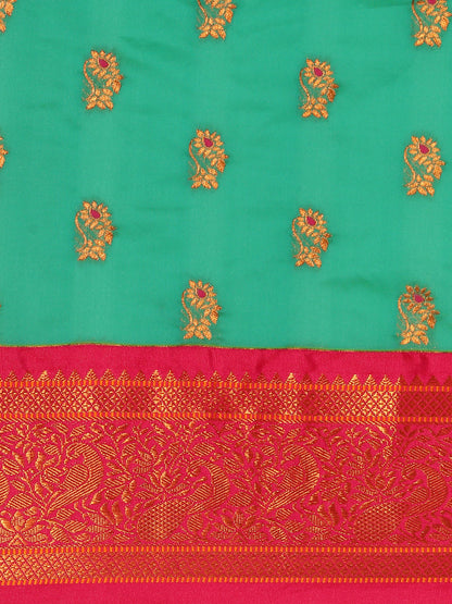 Sonkali Sea Green & Pink Soft Silk Peshwai Nath Paithani Saree