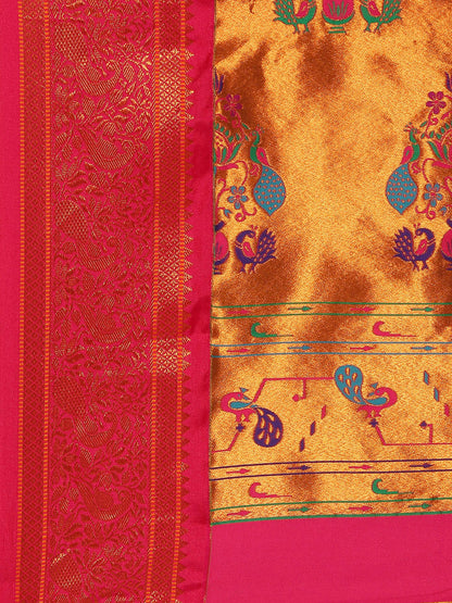 Sonkali Sea Green & Pink Soft Silk Peshwai Nath Paithani Saree
