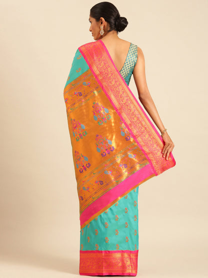 Sonkali Chintamani & Pink Soft Silk Peshwai Nath Paithani Saree