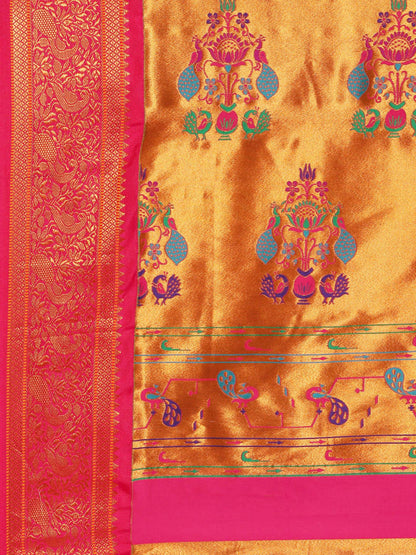 Sonkali Chintamani & Pink Soft Silk Peshwai Nath Paithani Saree