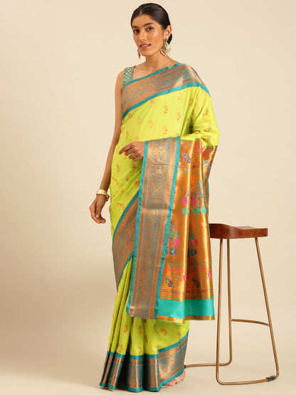 Sonkali Popati & Rama Soft Silk Peshwai Nath Paithani Saree