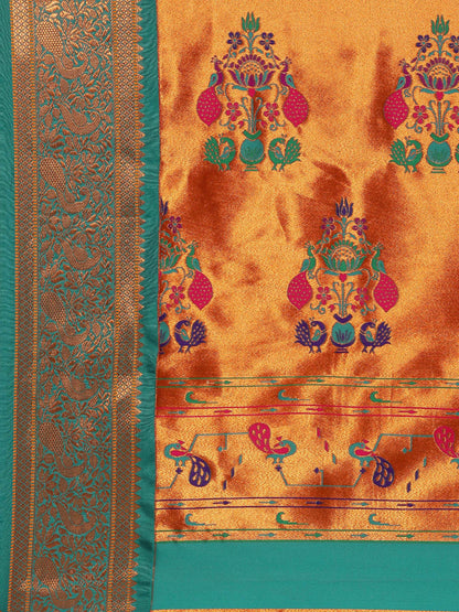 Sonkali Hot Pink & Rama Soft Silk Peshwai Nath Paithani Saree
