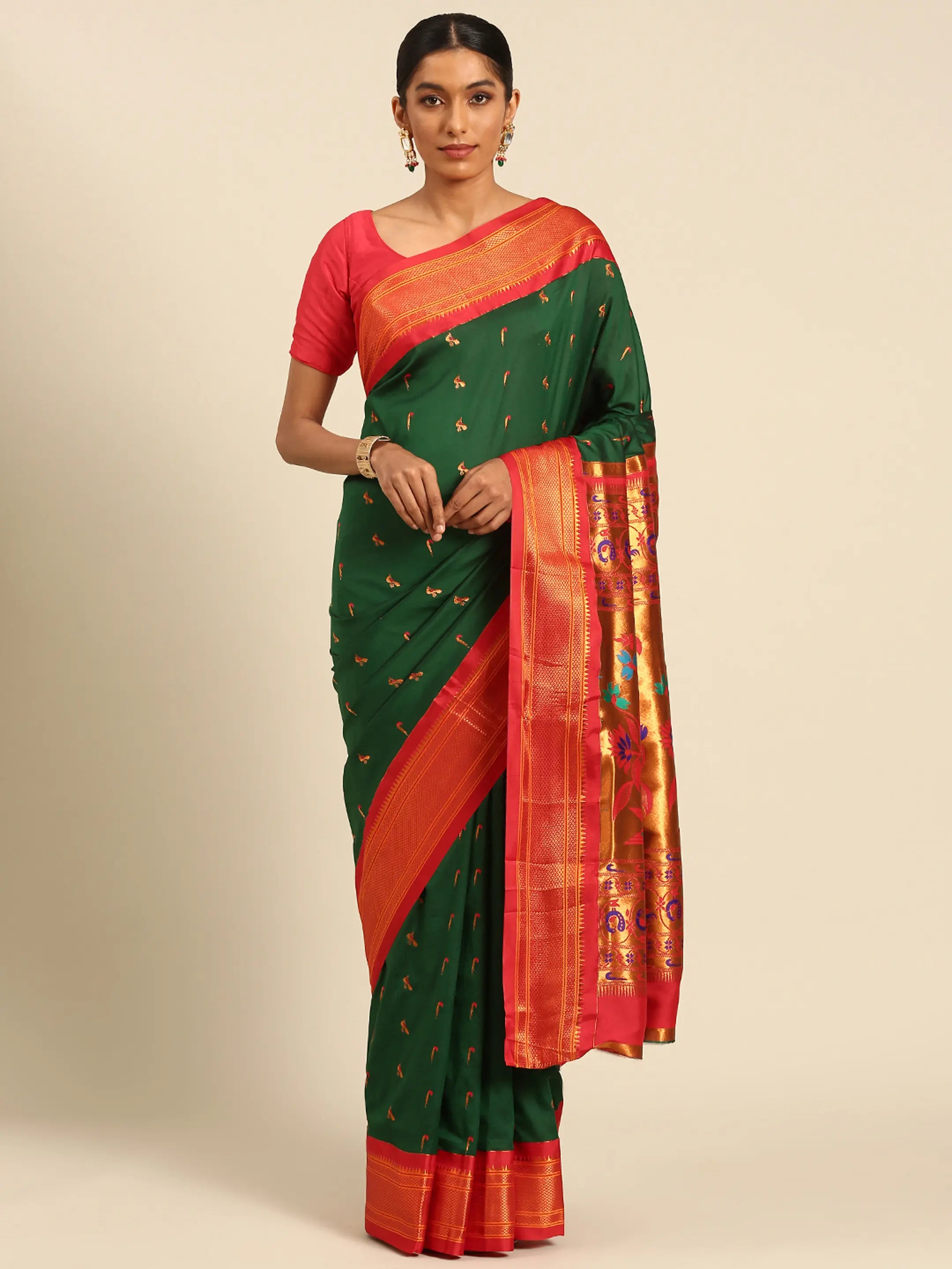 Muniya Paithani Saree Silk Blend | Muniya Peacock Meena Butti | Wedding Wear